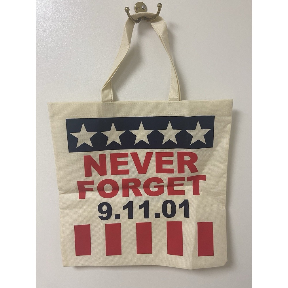 Never Forget 9/11 9.11.01 Large Patriotic Americana Reusable Canvas Tote Bag T2T